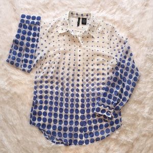 NWT Blue & Cream Polka Dot Sheer Button Blouse, S